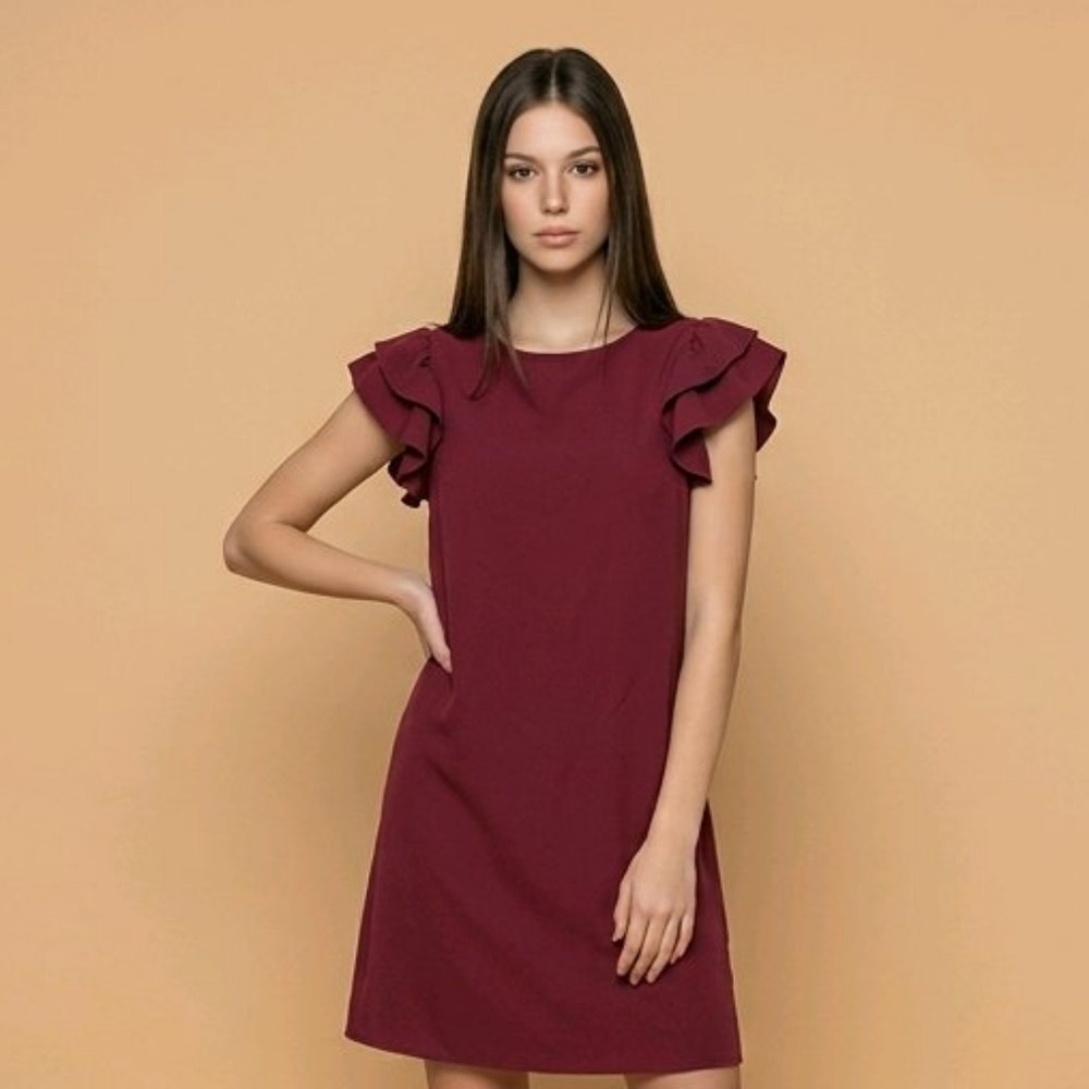 Shein Burgundy Ruffle Sleeve Shift Dress - Size Small - Excellent Used Condition